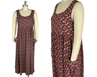 Robe longue florale grunge des années 90, robe d'été sans manches à imprimé marguerite rouge, moyenne, rouge avec poches, longue robe d'été ample, vêtements pour femmes des années 1990