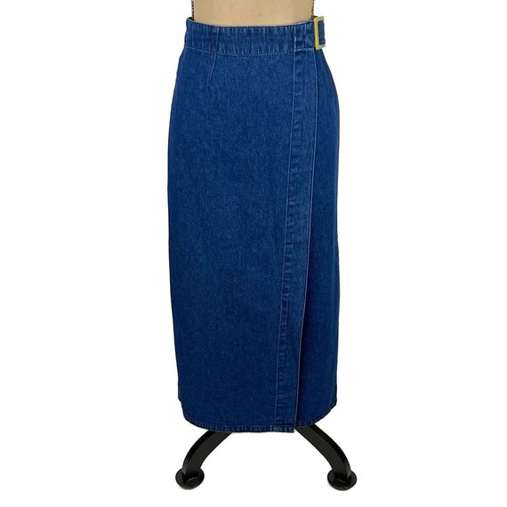 M 90 Long Denim Wrap Skirt Medium, Pencil Maxi Je… - image 4