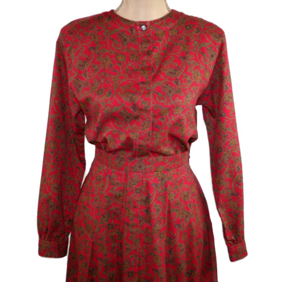 S 80s Red Paisley Print 2 Piece Set, Skirt and To… - image 6