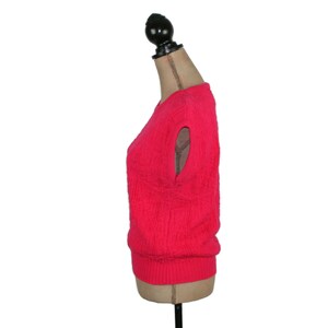 S-M 80s Sleeveless Sweater Vest, Hot Pink Raspberry Cotton Knit Top, Cap Sleeve Preppy Spring Clothes Women, Vintage 1980s Small Medium image 6
