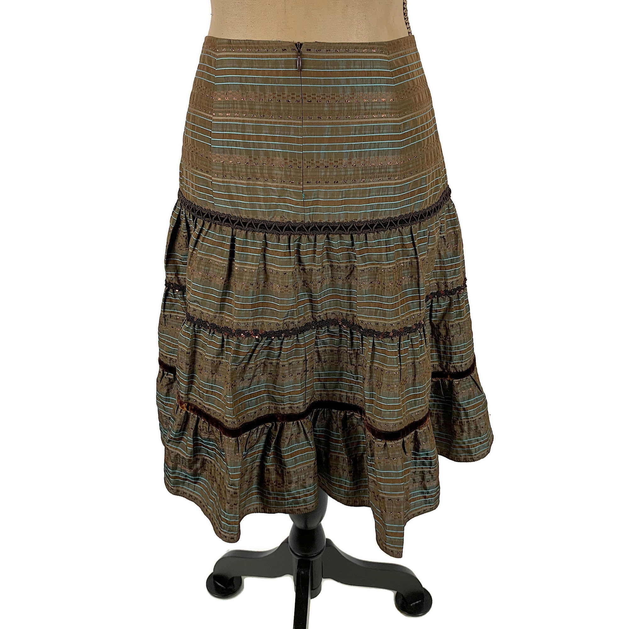 Y2K Midi Skirt Small Embellished Boho Fall Party Full Tiered - Etsy