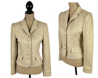 S 70s Tan Tweed Blazer Small, Fitted Tailored Suit Jacket, Notched Collar Fall Academia Office Wear 1970s Clothes Women Vintage HANDMACHER