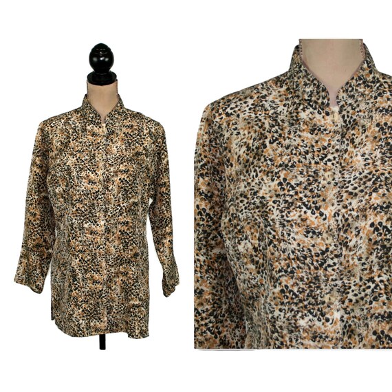 Animal Print Silk Button up Shirt Mandarin Collar Tunic With | Etsy