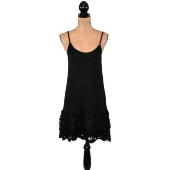 Black Slip Dress Boho Dress Extender Slip Lace Hem Spaghetti Etsy