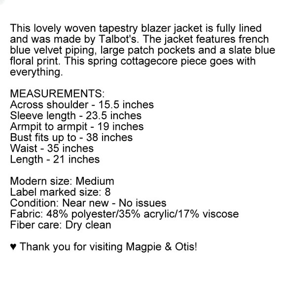 M Y2K Blue Floral Blazer Medium, Tapestry Jacket … - image 8