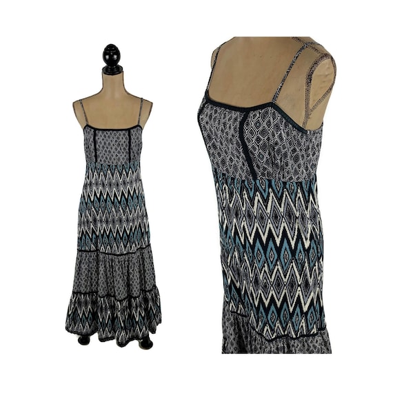 S 90s Y2K Long Cotton Tiered Maxi Dress, Boho Spa… - image 1