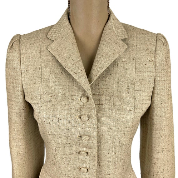 S 70s Tan Tweed Blazer Small, Fitted Tailored Sui… - image 2