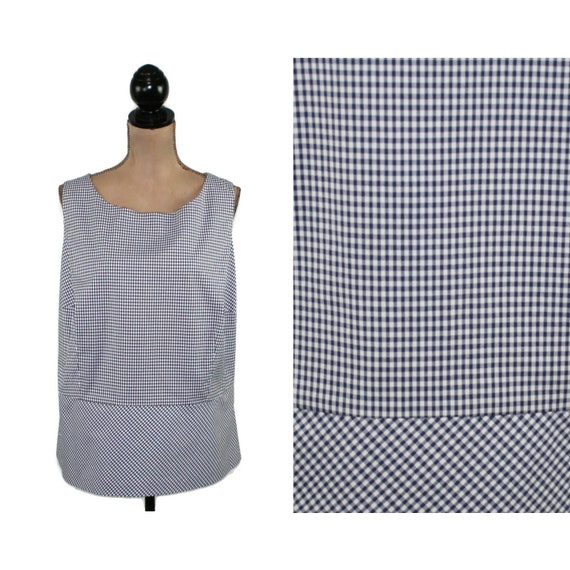 Blue & White Gingham Top 2X 3X, Plus Size Sleevel… - image 1