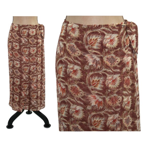90s Floral Print Silk Chiffon Maxi Skirt Small Long Straight - Etsy