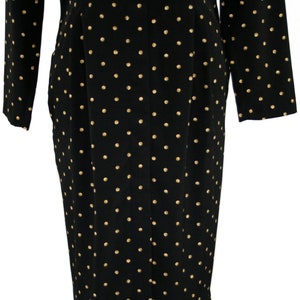 L 90s Black & Gold Polka Dot Dress Large, Long Sleeve Midi Dress with Pockets, 1990s Clothes Women, Vintage Clothing from MS CHAUS Size 14 image 4