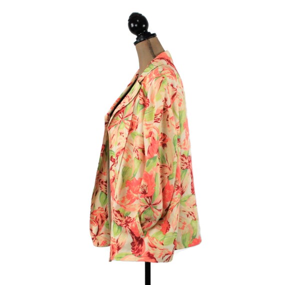 90s Y2K Plus Size Tropical Floral Jacket 2X, Orch… - image 4