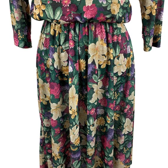 M 80s Floral Full Skirt Dress with Pockets, 3/4 S… - image 3