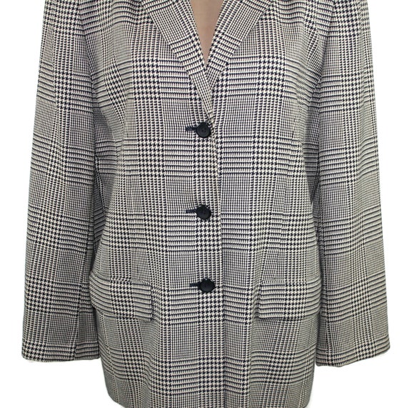L 90s Black and White Houndstooth Blazer Large, P… - image 3