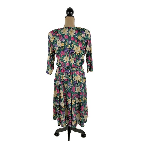 M 80s Floral Full Skirt Dress with Pockets, 3/4 S… - image 7