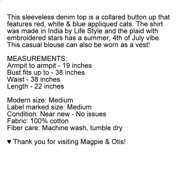 M 90s Sleeveless Denim Shirt with Cat Applique, B… - image 9