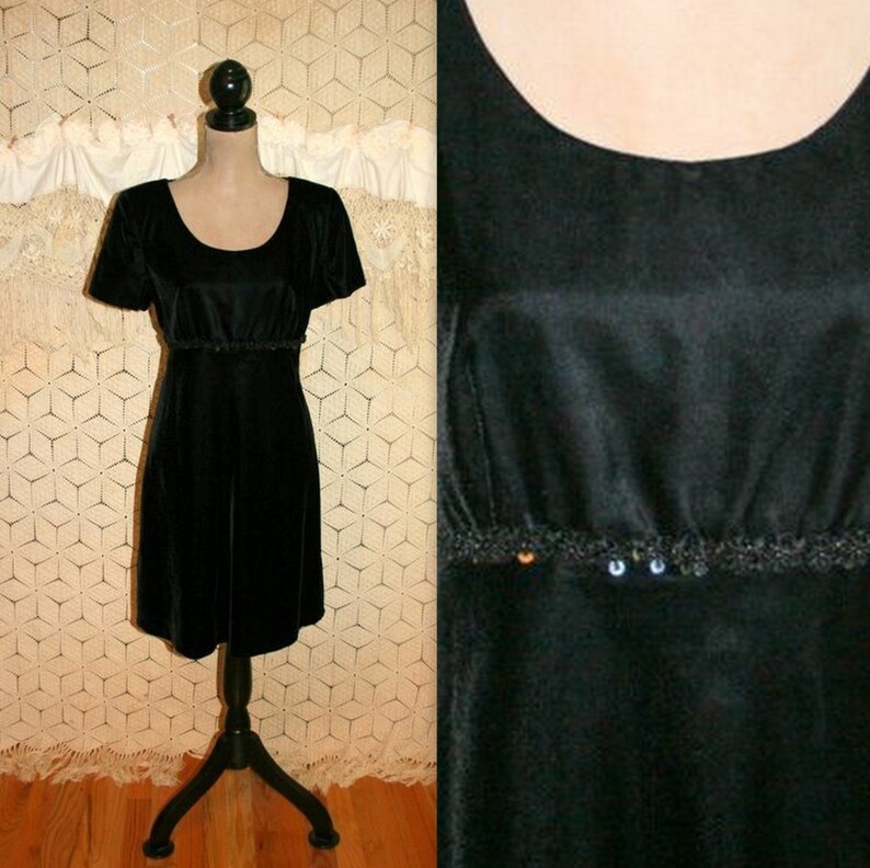 short sleeve black velvet dress