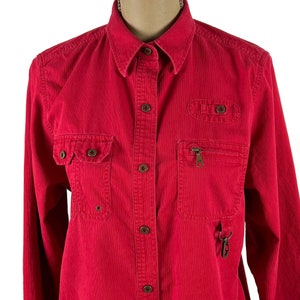 L 90s Red Corduroy Shirt Large, Utility Snap Button Up Casual Collared Long Sleeve Top, 1990s Clothes Women Vintage RALPH LAUREN Dry Goods image 2