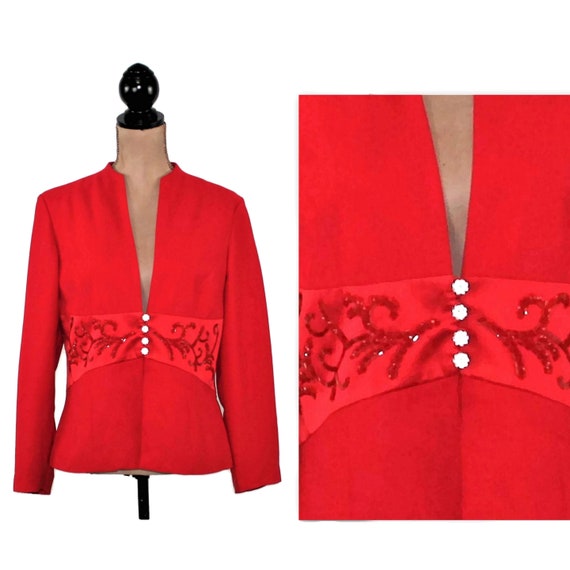Red Cocktail Jacket Large Dressy Formal 
