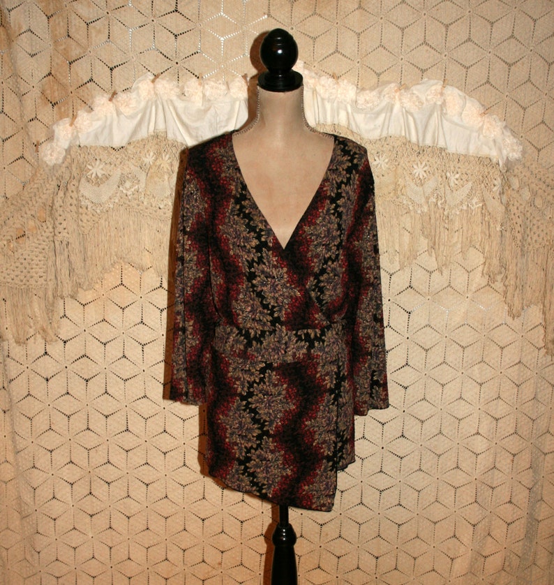 Womens Plus Size Tops 2X Blouse 34 Sleeve V Neck Black Print Fall Clothing Boho Bohemian Plus Size Clothing Coldwater Creek Womens Clothing
