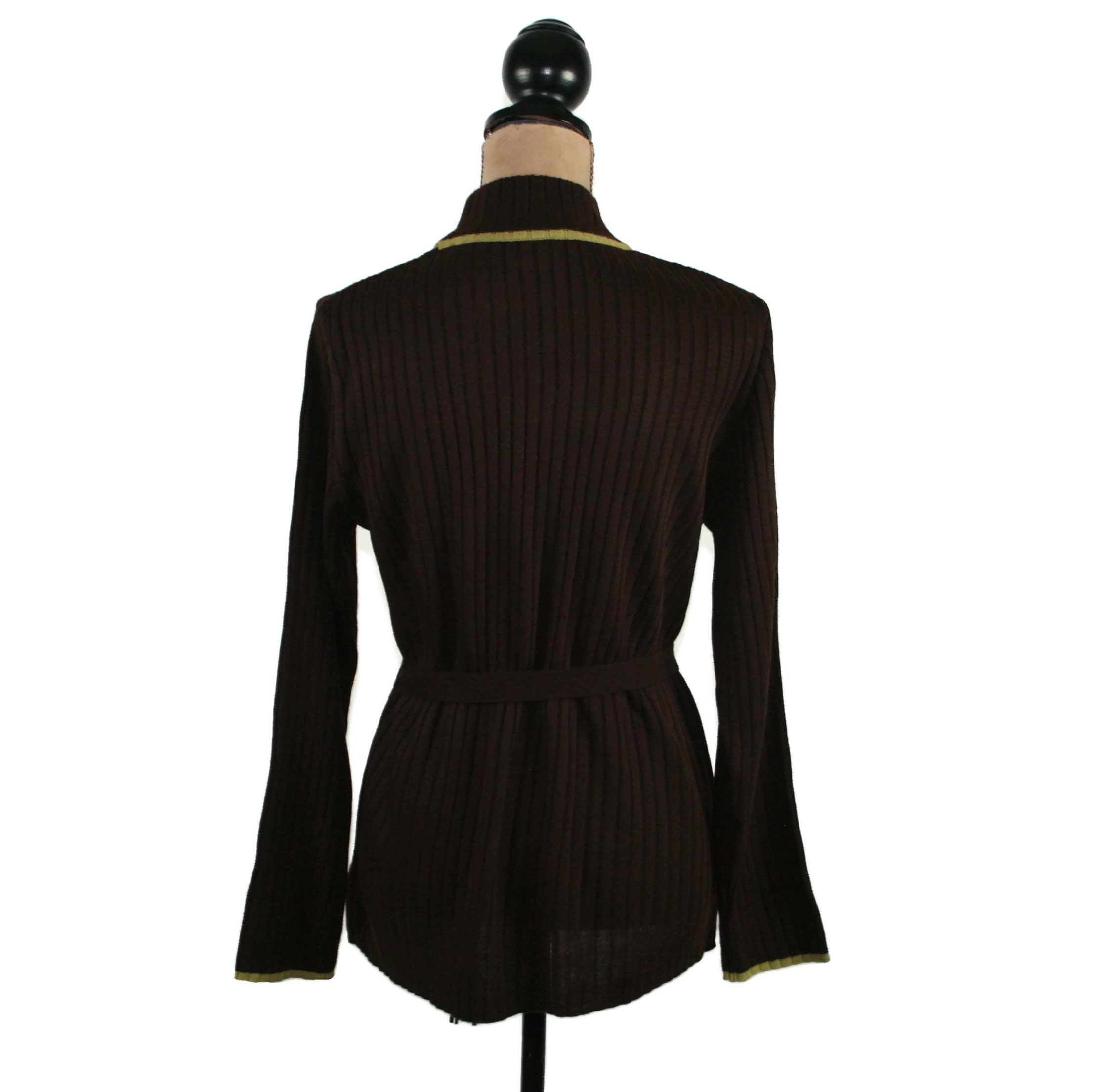 90s Y2K Ribbed Turtleneck Dark Brown Knit Belted Sweater - Etsy