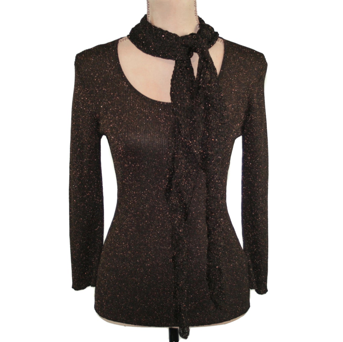 Metallic Copper and Brown Knit Long Sleeve Fitted Sweater Top Etsy