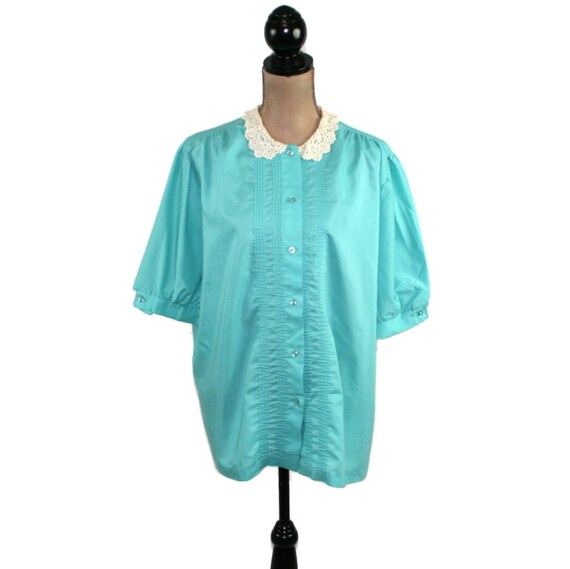 60s Blouse Plus Size 2X Short Sleeve Button Up Shirt Women | Etsy