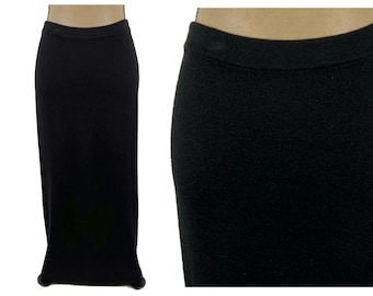 L 90s Knit Pencil Maxi Skirt Large, Black Long Winter Skirt, Elastic Waist 33" - 38", 1990s Clothes Women Vintage from WORTHINGTON