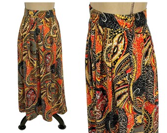 S 90s Bohemian Paisley Maxi Skirt Small, 27" High Waist Pleated Long Rayon Print Skirt with Pockets, 1990s Clothes Women Vintage WORTHINGTON