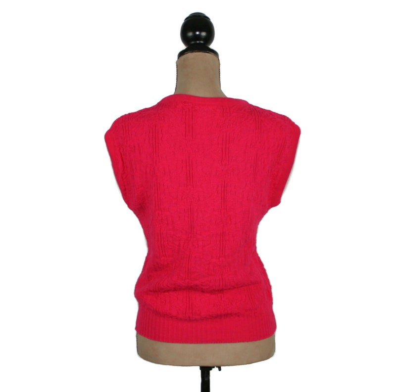 S-M 80s Sleeveless Sweater Vest, Hot Pink Raspberry Cotton Knit Top, Cap Sleeve Preppy Spring Clothes Women, Vintage 1980s Small Medium image 7
