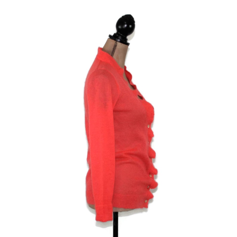 Mohair Wool Knit Cardigan Women XS Small Coral Sweater Button Up Lightweight Cardigan Boho Romantic J Crew