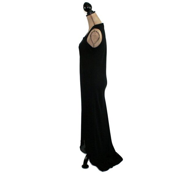 S-M 90s Long Black Chiffon Maxi Dress with Train,… - image 5