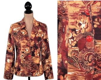 S-M Y2K Floral Blazer Paisley Jacket, Lightweight Earth Tone Print Rust Brown Fall Colors, 2000s Clothes Women Vintage REQUIREMENTS