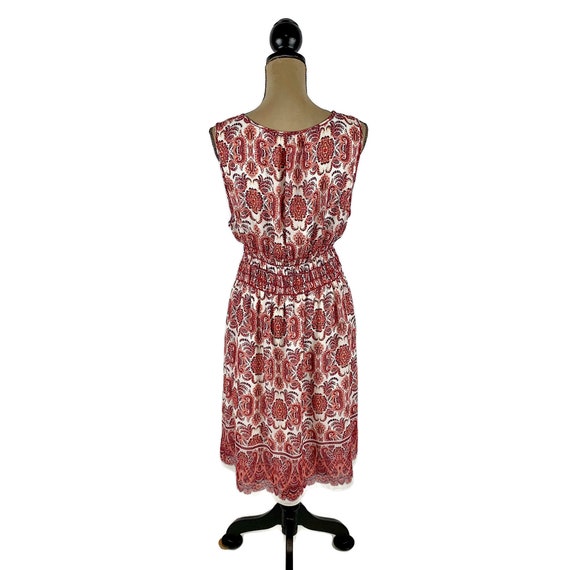 Y2K India Print Chiffon Midi Dress Medium, Fitted Wai… - Gem