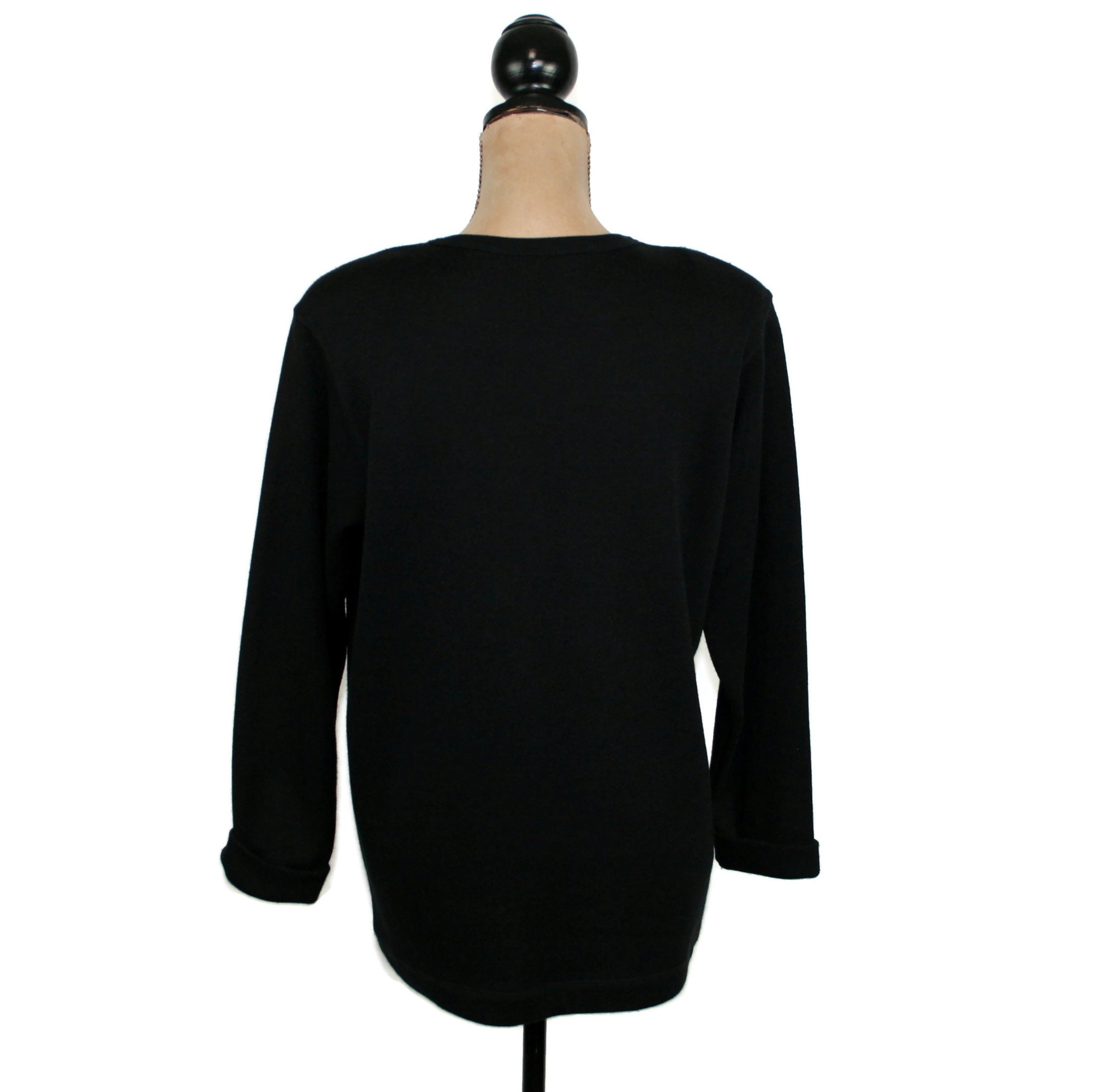80s Pullover Long Sleeve Black Knit Tunic Top With Shoulder - Etsy