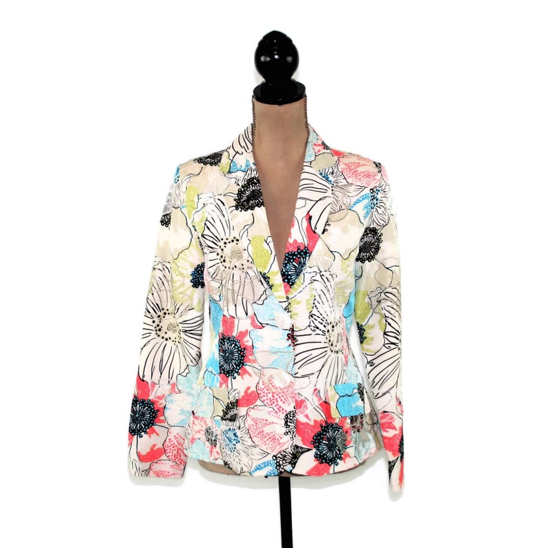 Floral Silk Jacket Embroidered Blazer Women Small Mod Colorful - Etsy