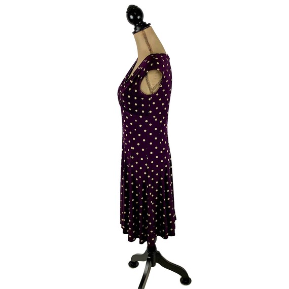 S Y2K Dark Purple Polka Dot Dress Small, Cap Slee… - image 5