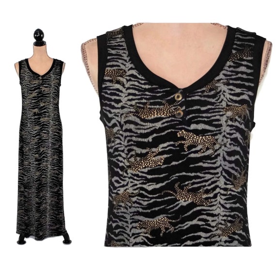 Sleeveless Maxi Dress Long Knit Animal Print Leopa