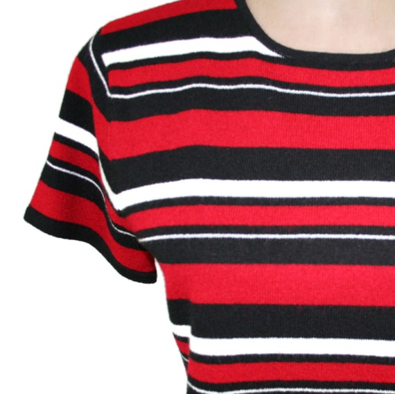 S-M 80s Striped Short Sleeve Knit Sweater Top, 19… - image 2