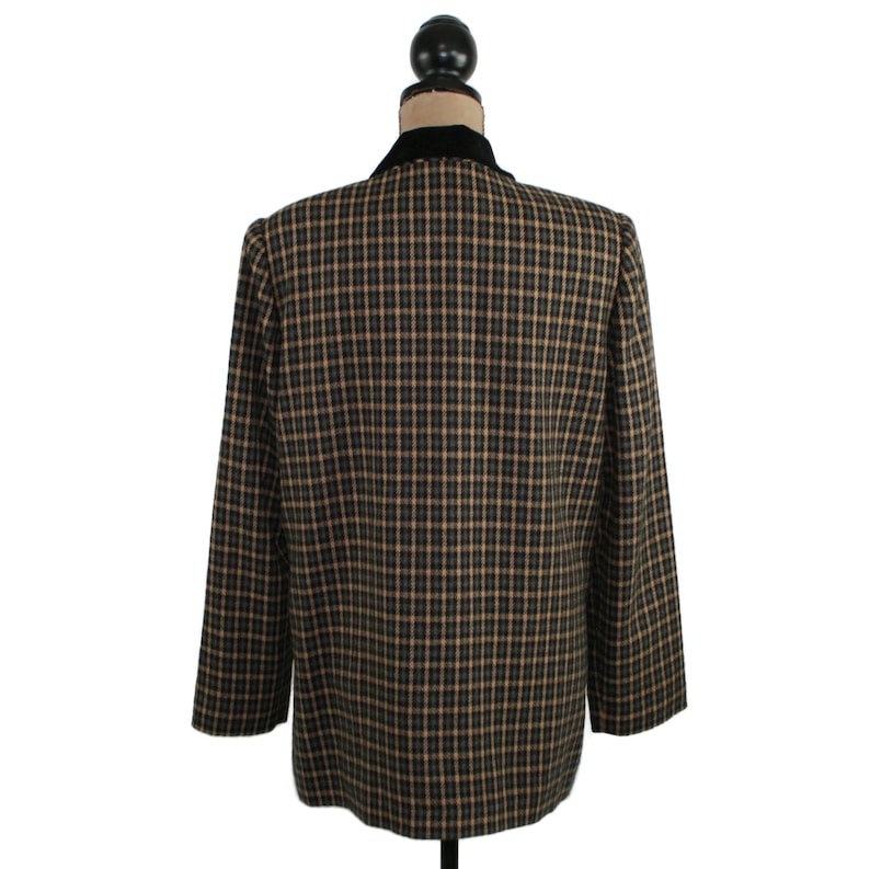 Vintage Clothing Sag Harbor Size 12 90s Plaid Blazer Jacket Women Large Black /& Tan Check Wool Blend Shoulder Pads Fall Winter Clothes