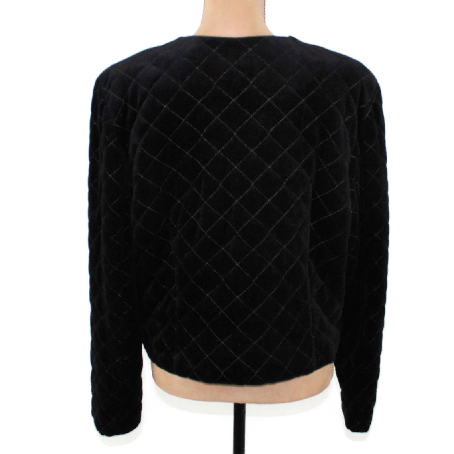 Black Quilted Jacket Women Large XL Zip up Cropped Velvet Etsy