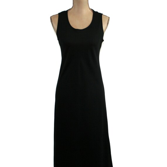 S-M 90s Long Black Chiffon Maxi Dress with Train,… - image 2