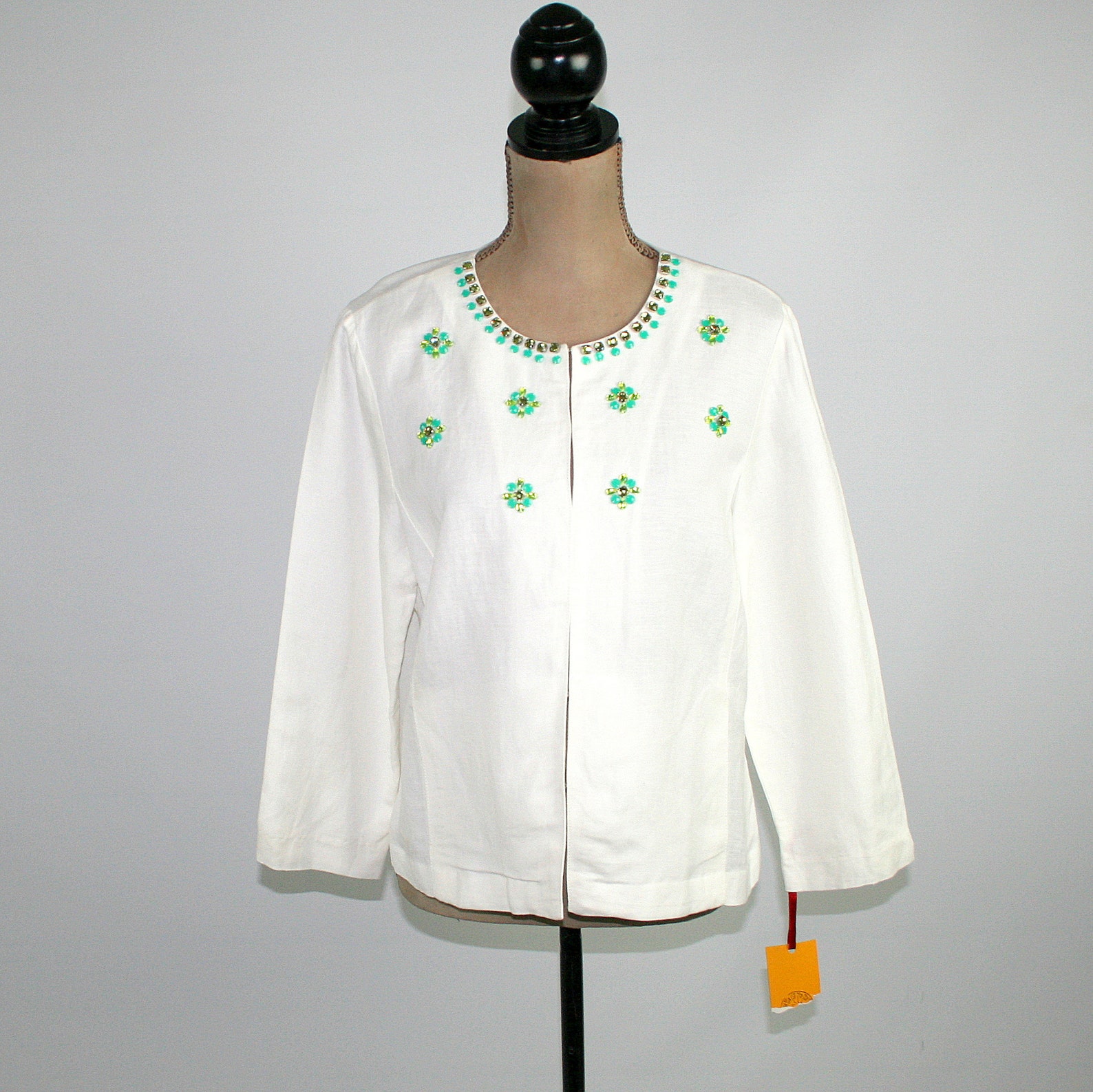 Embellished White Linen Jacket Women Large Lightweight Etsy
