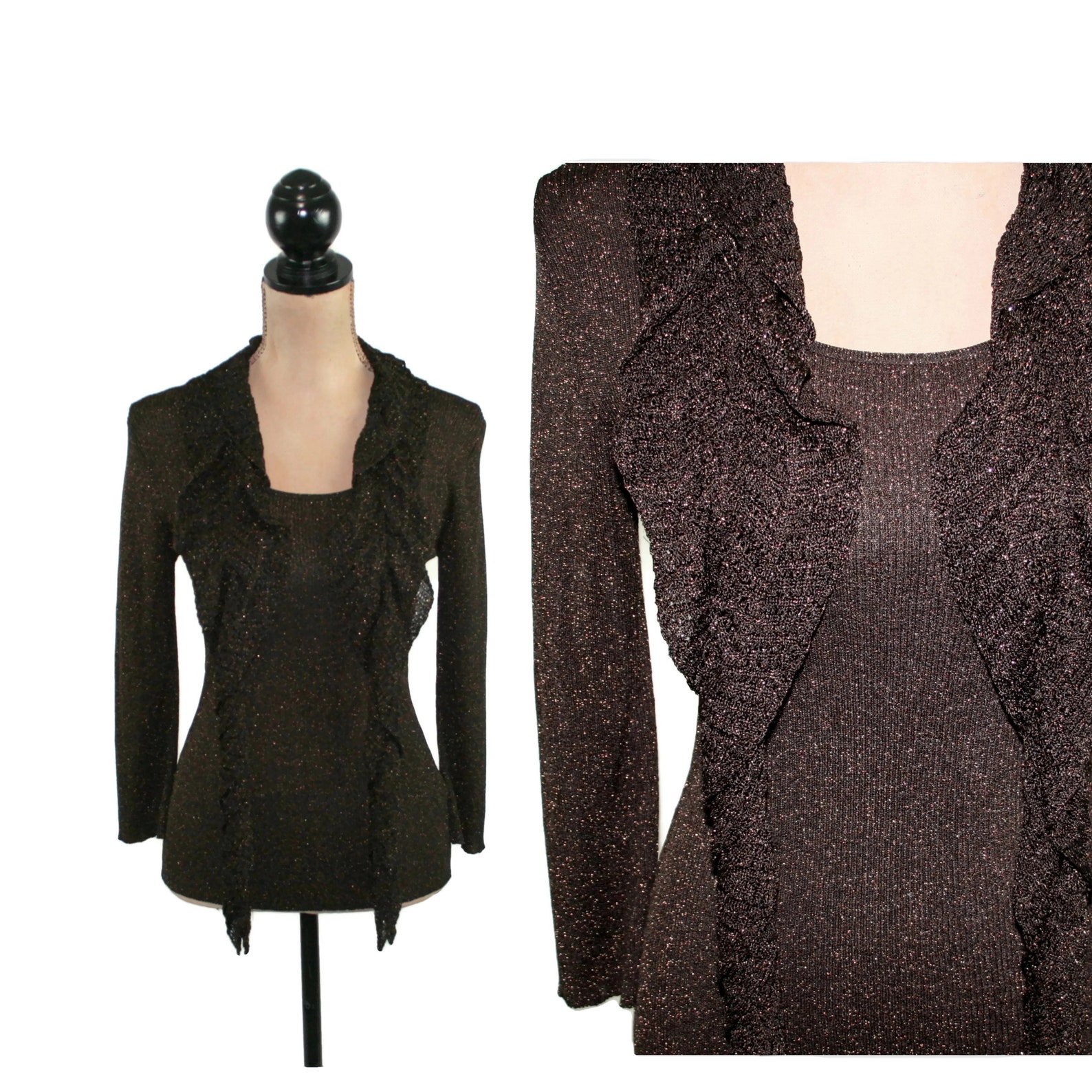 Metallic Copper and Brown Knit Long Sleeve Fitted Sweater Top Etsy