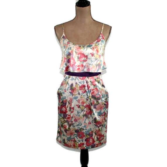 90s Spaghetti Strap Mini Dress XS, Floral Summer … - image 5