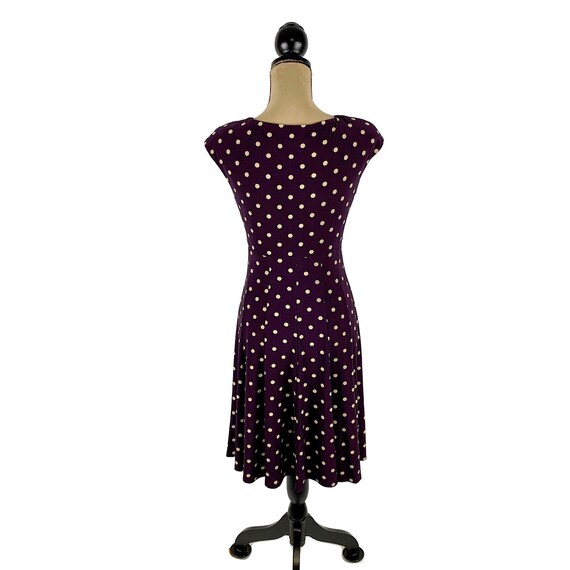 S Y2K Dark Purple Polka Dot Dress Small, Cap Slee… - image 6
