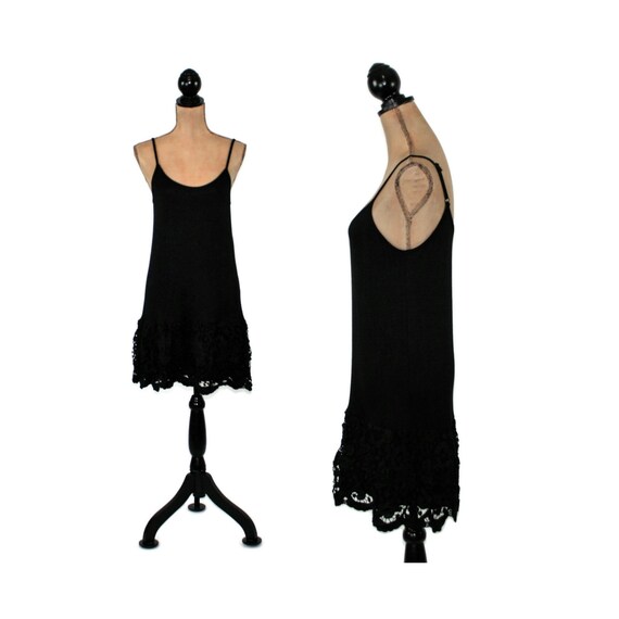 Black Slip Dress Boho Dress Extender Slip Lace Hem Spaghetti Etsy