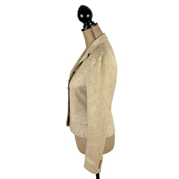 S 70s Tan Tweed Blazer Small, Fitted Tailored Sui… - image 7