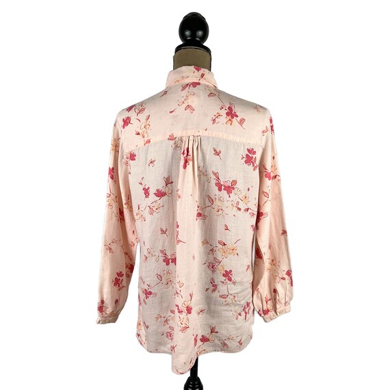 90s Long Sleeve Linen Floral Button Up Blouse, Co… - image 7