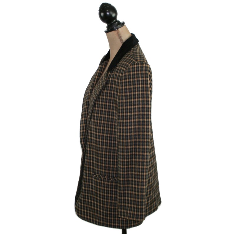 Vintage Clothing Sag Harbor Size 12 90s Plaid Blazer Jacket Women Large Black /& Tan Check Wool Blend Shoulder Pads Fall Winter Clothes