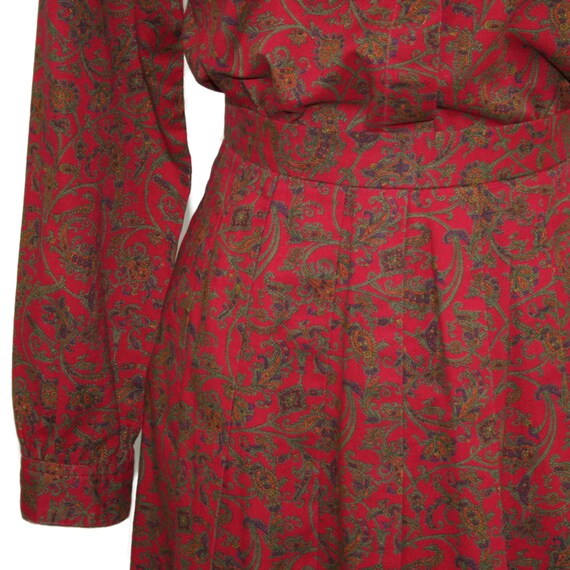 S 80s Red Paisley Print 2 Piece Set, Skirt and To… - image 4